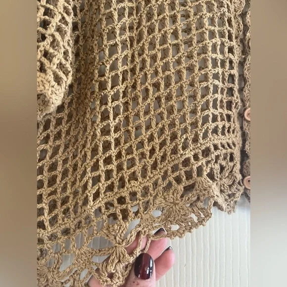 SOLD 💔90s Y2K crochet open weave crop grunge festival sweater M - Picture 4 of 6